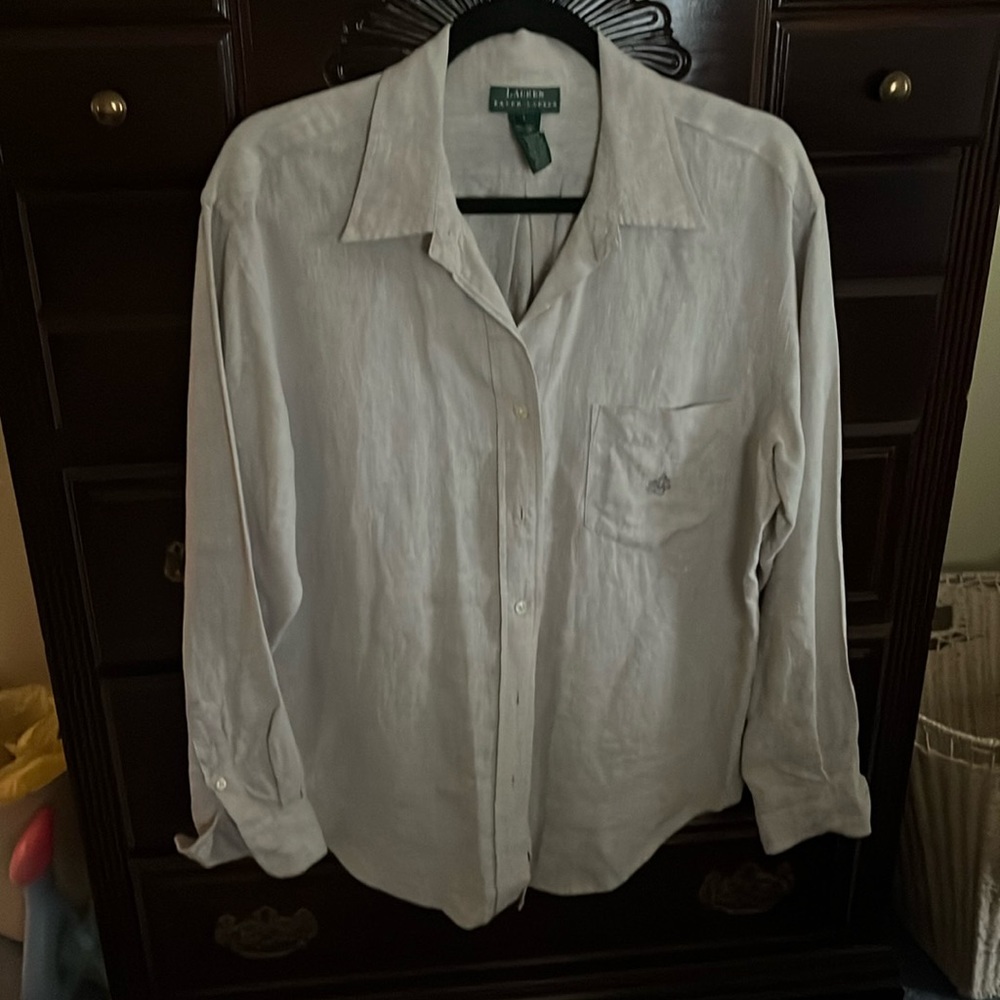 Lauren Ralph Lauren green label women’s linen button down blouse size large